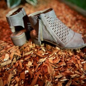 Diba Gray Open-Toe Heeled Boots